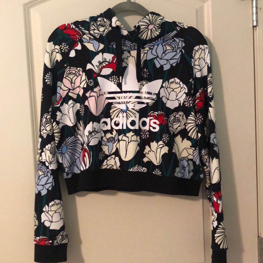 Adidas floral crop top hoodie